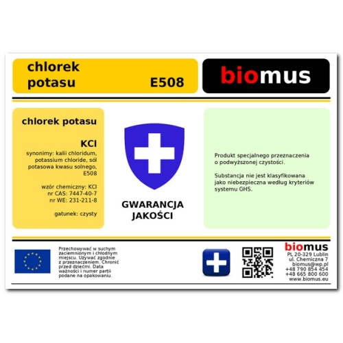 Chlorek Potasu Czysty 99,9% 500g Biomus