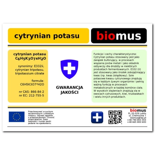 Cytrynian Potasu - Potas 1kg Biomus