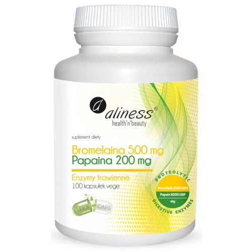 Aliness Bromelaina 500mg Papaina 200 mg 100 kapsułek
