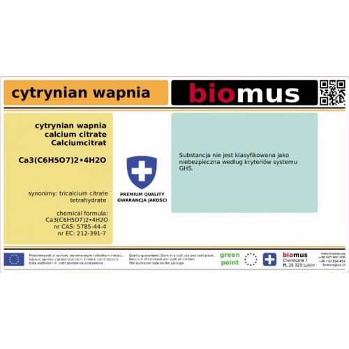 Cytrynian Wapnia Czterowodny 100g Calcium Citrate Biomus